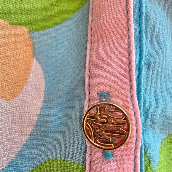 100% Silk Lilly Pulitzer Houston Top, Sorely Blue Mojo, Size Medium, Flaw - Picture 7 of 12